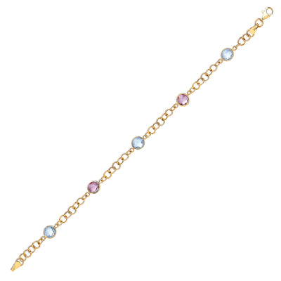 9ct Gold Bracelet with Genuine Amethyst and Blue Topaz Stones