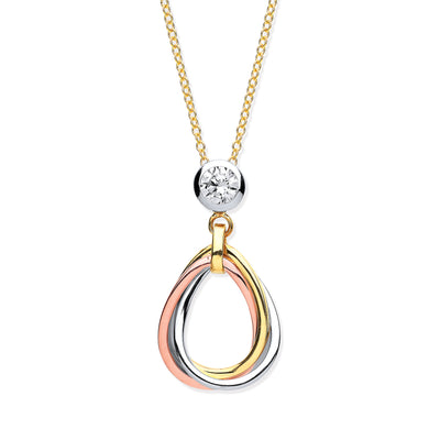 9ct Gold 3 Colour Necklace with Cubic Zirconia