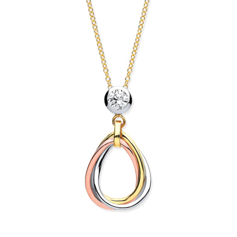 9ct Gold 3 Colour Necklace with Cubic Zirconia