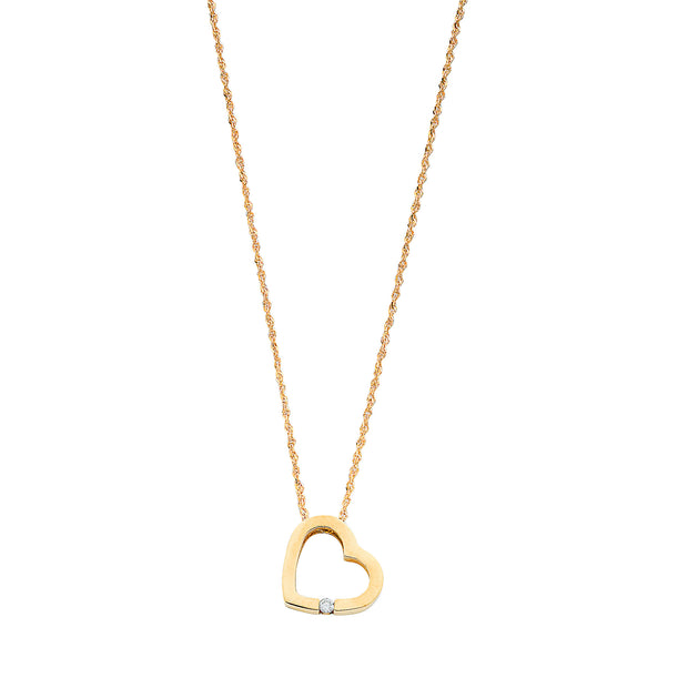 9ct Gold Diamond Heart Pendant & Chain