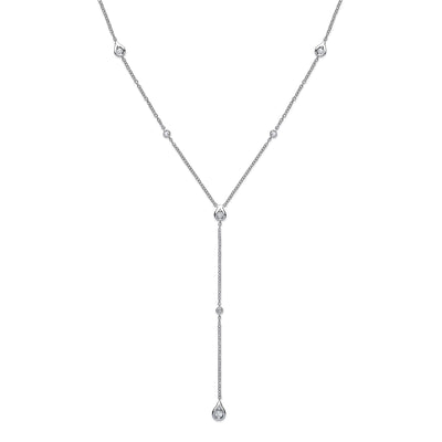 18ct White Gold Diamond Drop Pendant & Chain