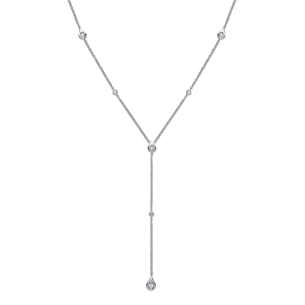 18ct White Gold Diamond Drop Pendant & Chain