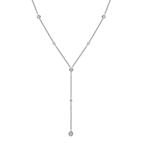 18ct White Gold Diamond Drop Pendant & Chain