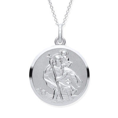 Silver Double Sided St Chrsitopher Pendant. 30mm