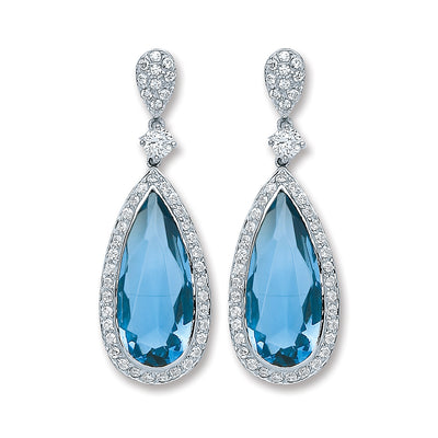 Sterling Silver Blue Cubic Zirconia Pear Drop Earrings