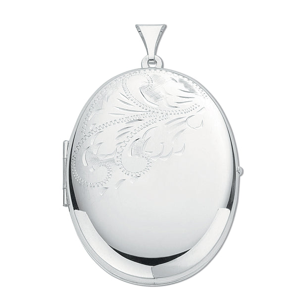 Large Silver Engraved Oval Locket