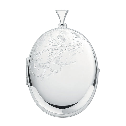 Large Silver Engraved Oval Locket