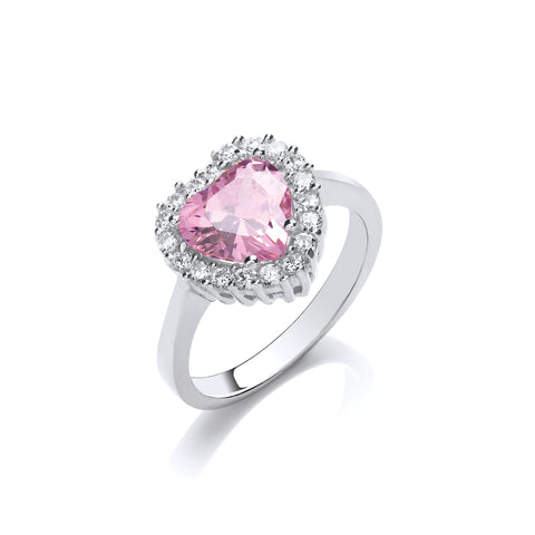 Pink Heart Shaped CZ set Silver Ring