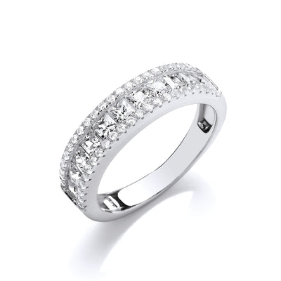 Silver Princess Cut & Round CZs Half Eternity Ring